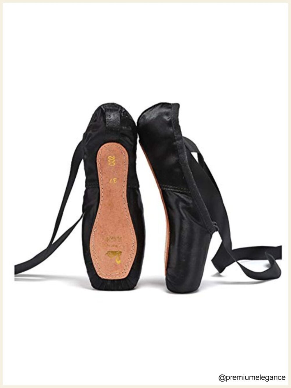 Professional Ballet Pointe Shoes Satin Leather Sole with Toe Pad & Ribbon
